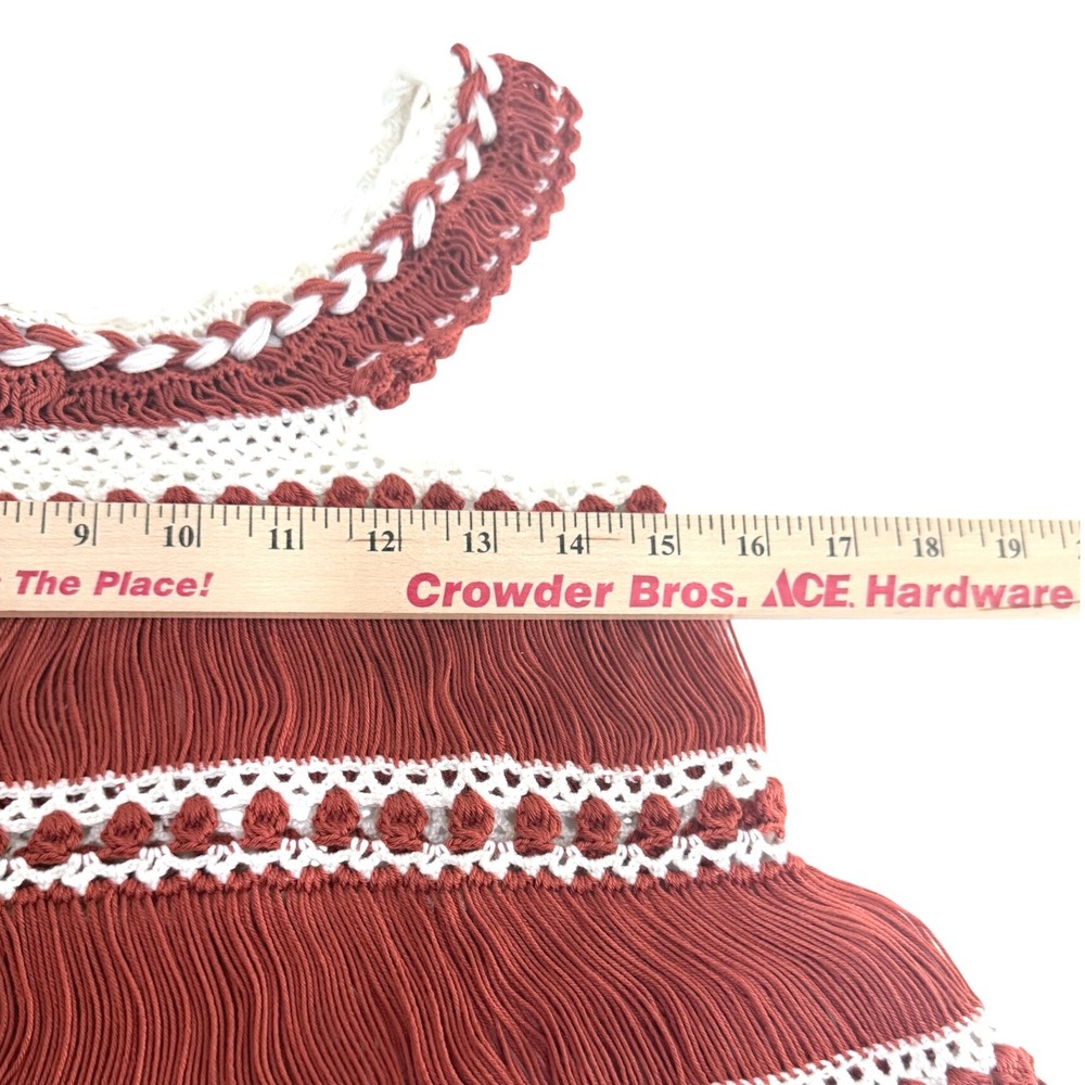 My Beachy Side Top Red Flame Rust Crochet Fringe Crop Boho Resort Small NEW - Picture 9 of 12